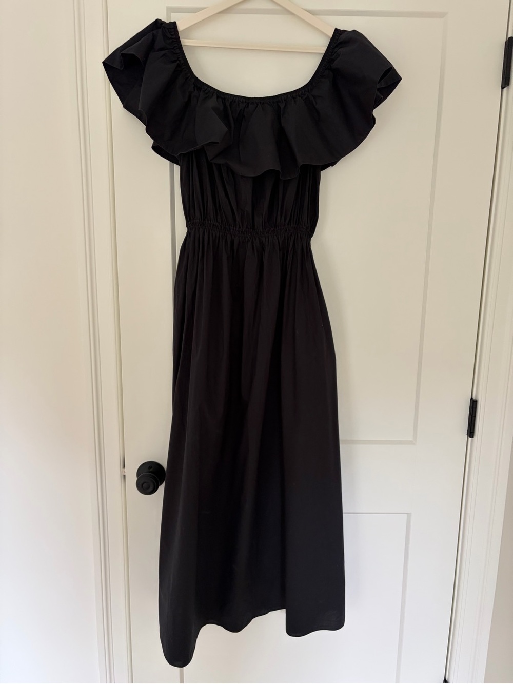 Matteau Off-Shoulder Ruffled Organic Cotton Maxi Dress Black
